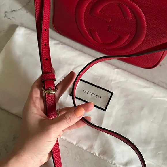 Gucci Calfskin Red Small Soho Disco Pebbled Leather Crossbody - Picture 12 of 13